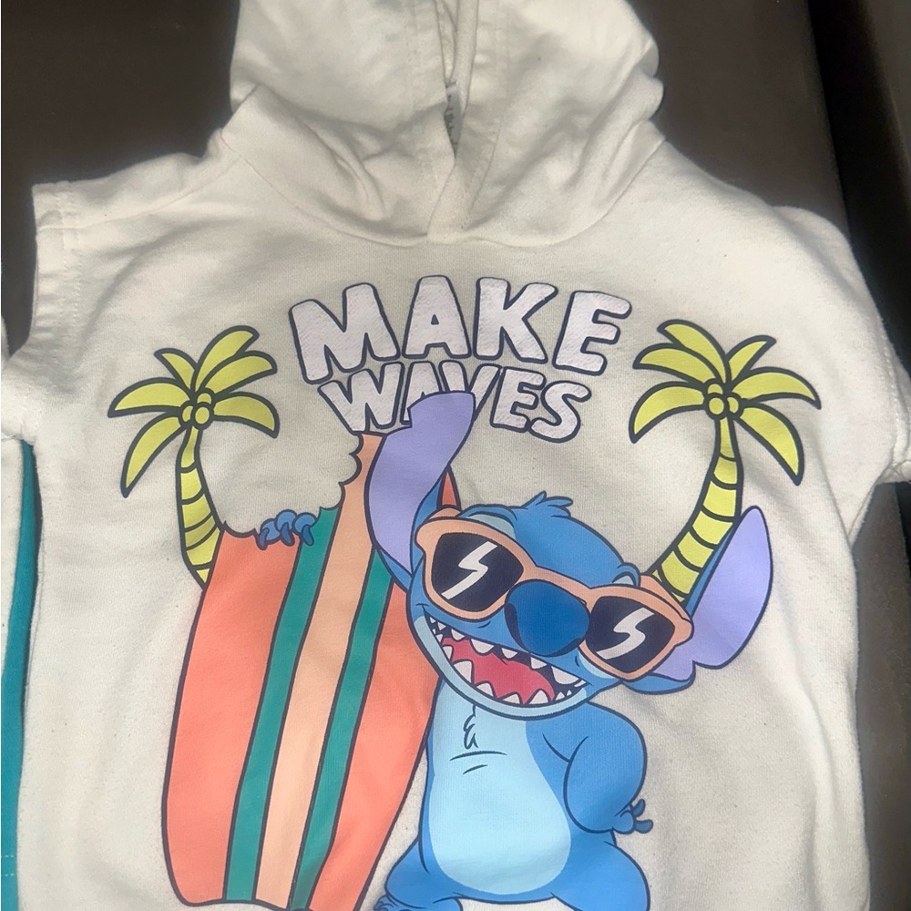 Disney Kids Hoodie - Off White with Blue Stitch Design